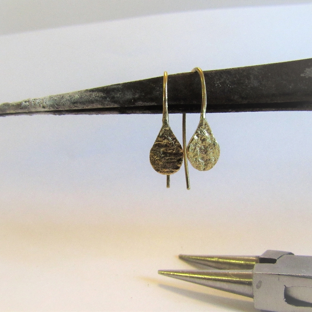 Handmade 14K Yellow Gold Small Drop Earrings – Minimalist French Hooks